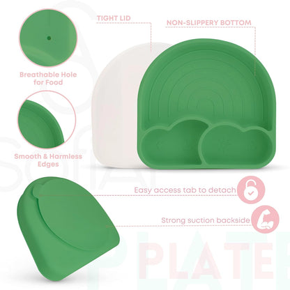 BPA-Free Non-Toxic Silicone Baby Feeding Set – Suction Plate, Bowl, Bib & Cup – 11-Piece Baby Led Weaning Set for Ages 6-18 Months – Eco Gift Bag (Dusty Blue)