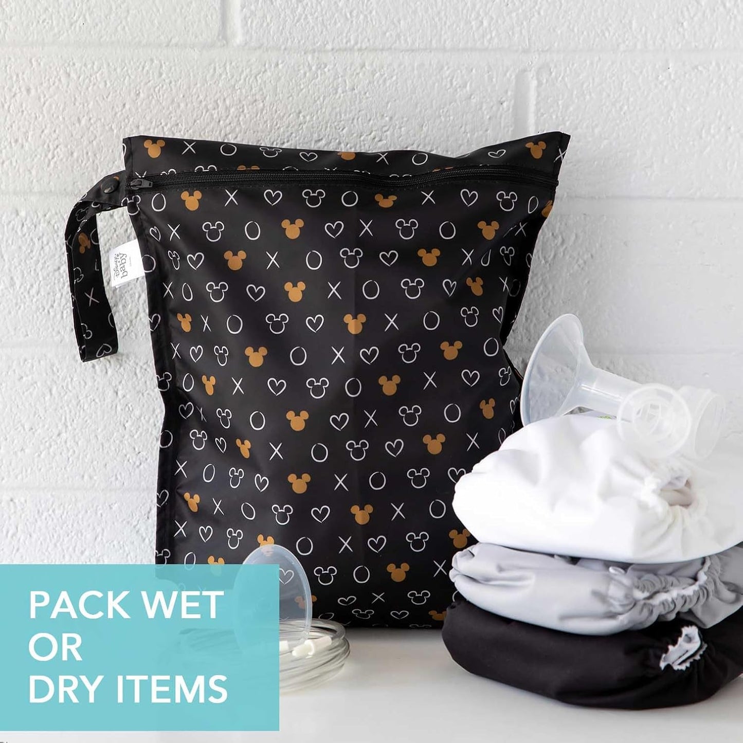 Bumkins Disney Waterproof Wet Bag for Baby, Travel, Swim Suit, Cloth Diapers, Pump Parts, Pool, Gym Clothes, Toiletry, Strap to Stroller, Daycare, Zip Reusable Bag, Packing Pouch, Winnie the Pooh