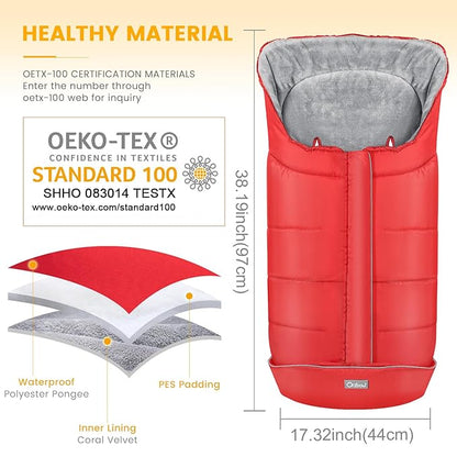 Orzbow Warm Bunting Bag Universal, Stroller Sleeping Bag Cold Weather, Waterproof Toddler Footmuff (Red, Large)