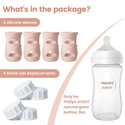 3 Pack Silicone Sleeves for Philips Avent Natural Glass Baby Bottles, Food Grade Silicone Anti Breakage Baby Bottles Holder, Compatible with Philips Avent Glass Natural Baby Bottle 8oz