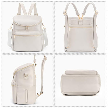 Minsong Diaper Bag Backpack, Fashion Leather Mommy Backpacks, Travel Baby Diaper Bags with in Bag Organizer and Changing Pad (Pearl White)