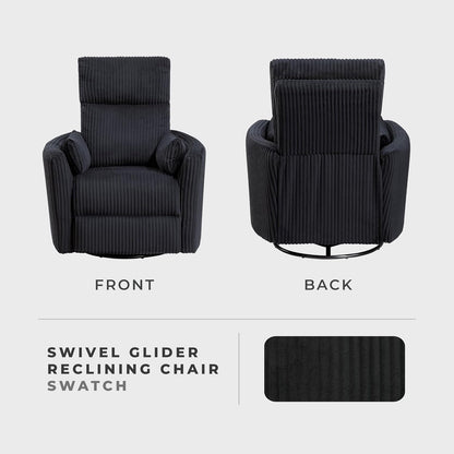 Lexicon Modern Swivel Glider Recliner Chair, Nursery Glider, Corduroy Fabric Upholstery Recliner with 2 Lumbar Pillows, Manual Reclining Sofa Chair for Living Room/Office/Apartment, Beige
