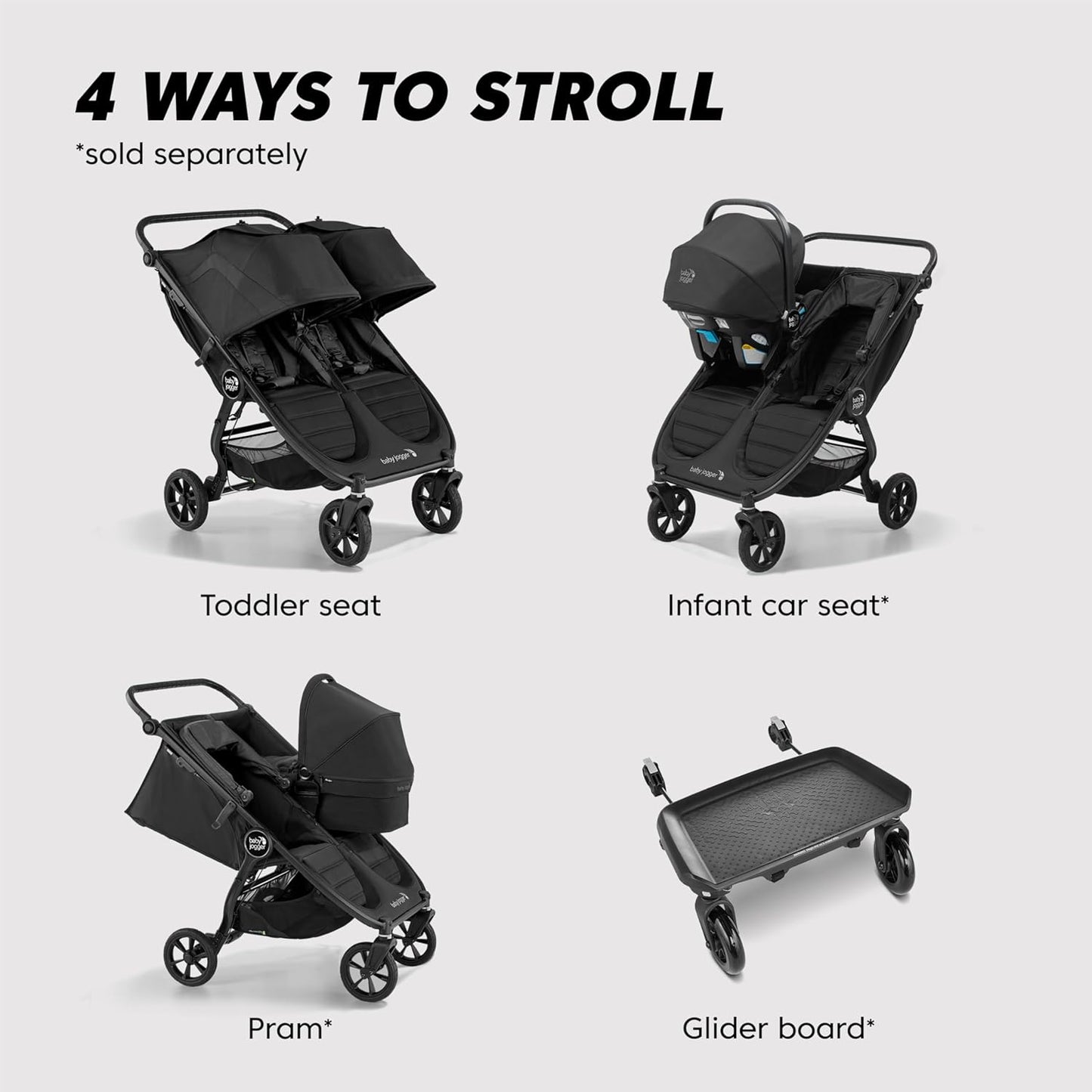 Baby Jogger City Mini GT3 All Terrain Baby Stroller with Forever Air Rubber Tires, All Wheel Suspension, Lightweight Stroller with Magnetic Buckle, No-Rethread Harness, and Foot Brake, Frosted Ivory