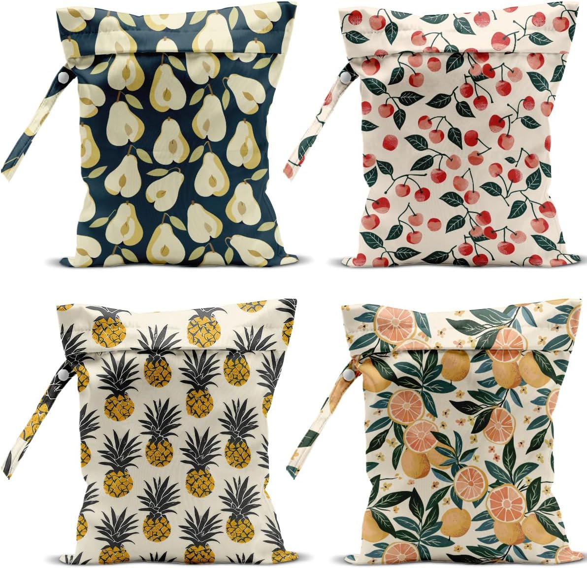 4 Pack Cute Fruit Wet Bag Waterproof Washable Reusable Wet Dry Bag for Swimsuit Dirty Clothes Cloth Diaper Travel Beach Pool Yoga Gym Toiletries Travel Beach Essentials Watermelon Avocado Banana
