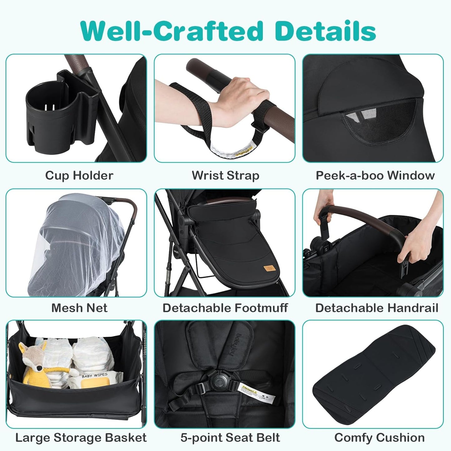 BABY JOY 2 in 1 Baby Stroller, High Landscape Convertible Bassinet Stroller with Reversible Seat, Net, Adjustable Canopy, Cup Holder, Foldable Pushchair Pram Stroller for Newborn Toddlers (Gray)