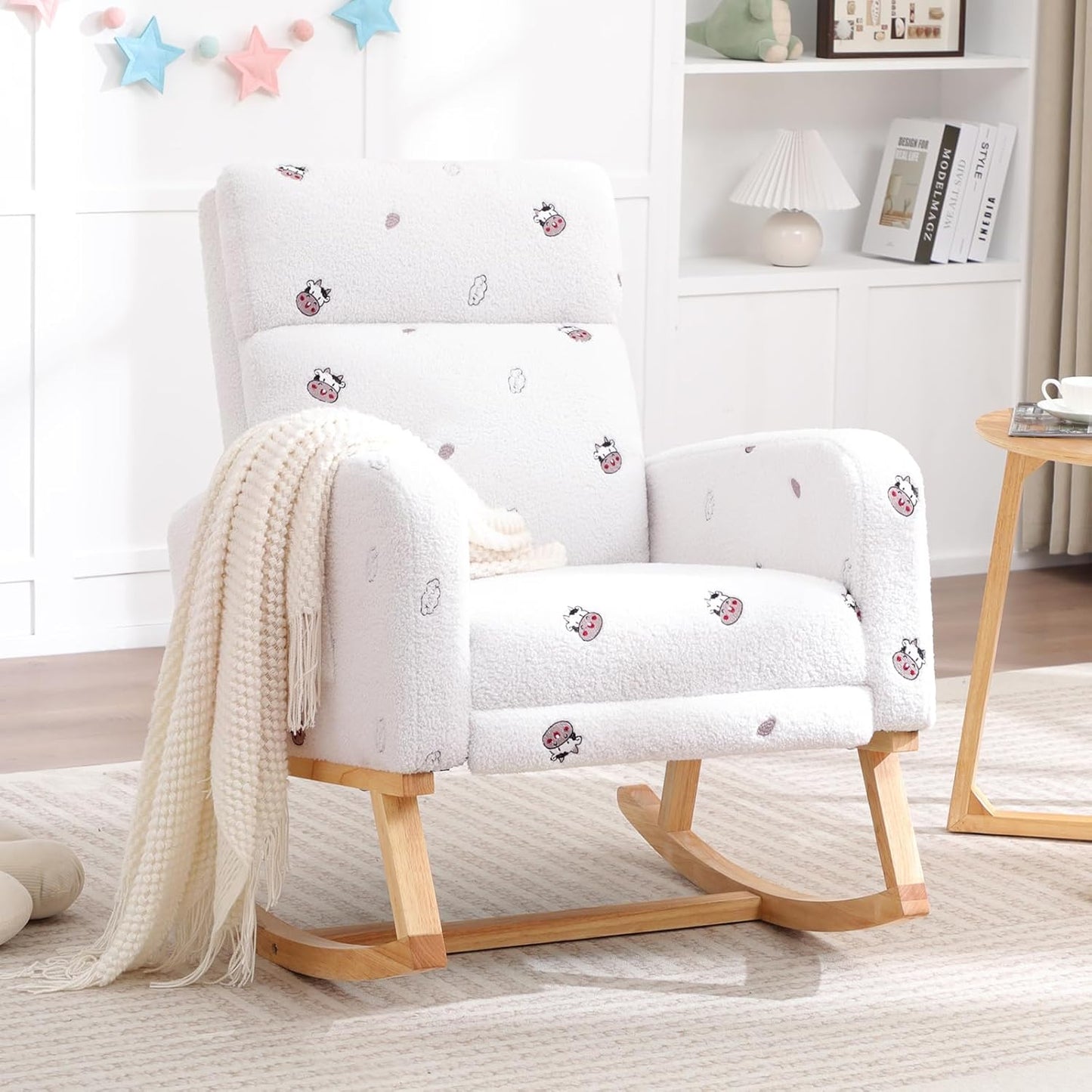 HCHAIRH Rocking Chair Nursery, Nursing Rocking Chairs with Foot Rest for Mom Nursery, Glider Rocker Chair with Footrest and High Backrest for Living Room, Bedroom, Beige