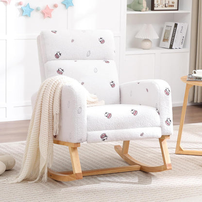 HCHAIRH Rocking Chair Nursery, Nursing Rocking Chairs with Foot Rest for Mom Nursery, Glider Rocker Chair with Footrest and High Backrest for Living Room, Bedroom, Beige
