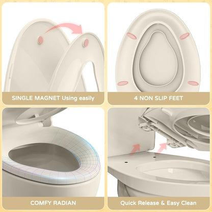 YASFEL Built in Potty Training Toilet Seat for Toddlers, Kids & Adults Biscuit Plastic Toilet Seats Elongated Slow Close with Magnets(Almond, 18.5”)
