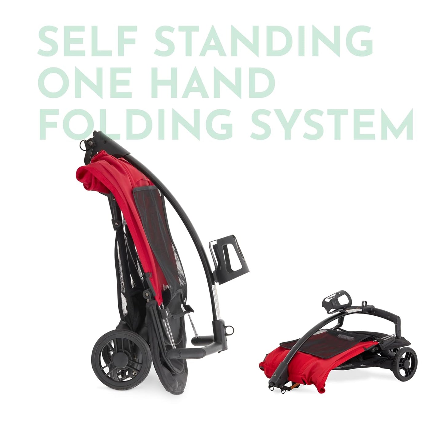 Evolur Roamer Ultra Lightweight Stroller, Compact One-Hand Self-Standing Fold Travel Stroller with 5-Point Safety Harness, Adjustable Sun Canopy, 360° Rotating Wheels with Cup Holder - Red