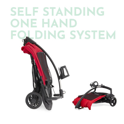 Evolur Roamer Ultra Lightweight Stroller, Compact One-Hand Self-Standing Fold Travel Stroller with 5-Point Safety Harness, Adjustable Sun Canopy, 360° Rotating Wheels with Cup Holder - Red