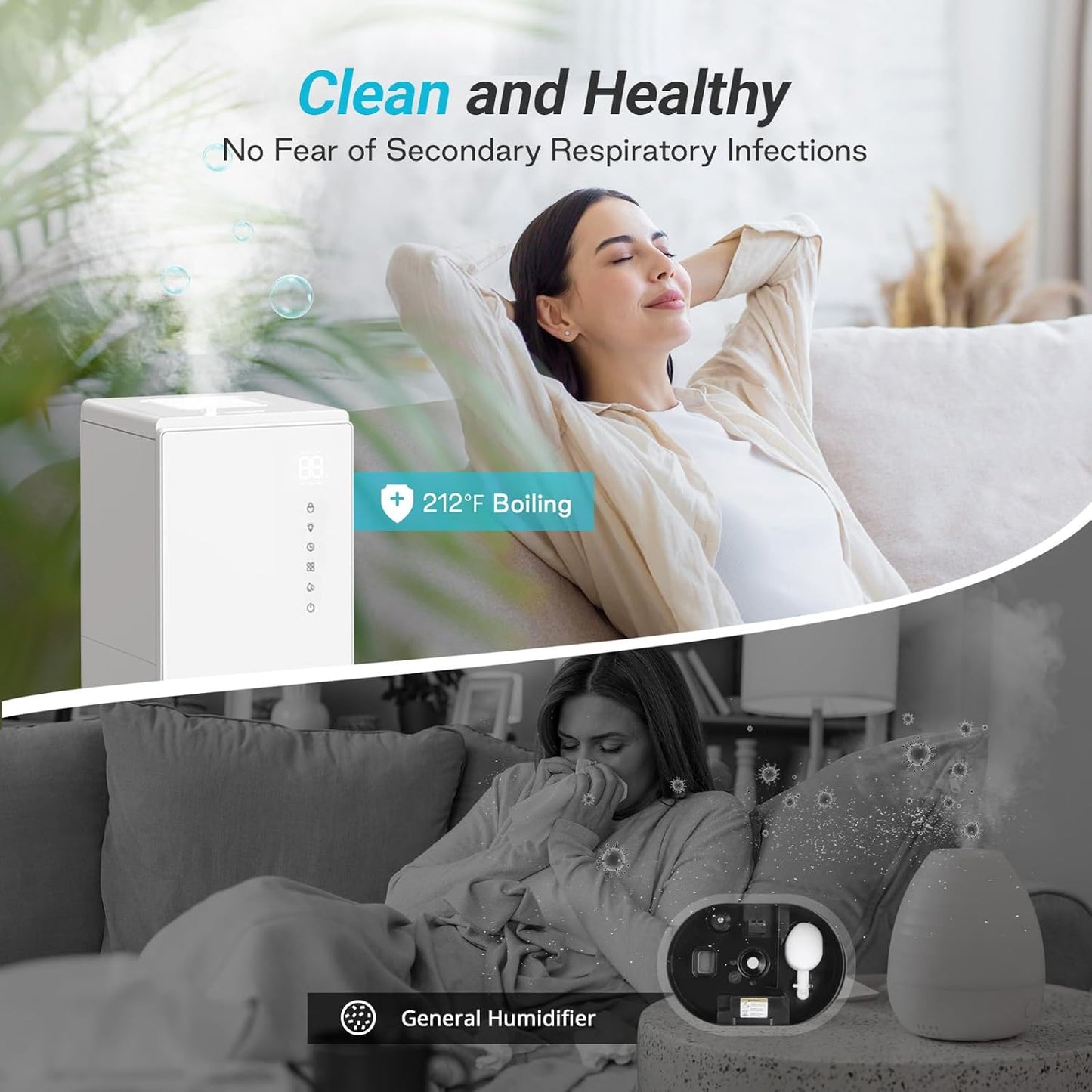 Livatro Stainless Steel Humidifier, 3L Warm Mist Humidifier, Easy Clean with Warm Steam Humidifier, Healthy Air Mist Humidifiers for Bedroom Living Room, with Sleep Mode and Auto-off Setting