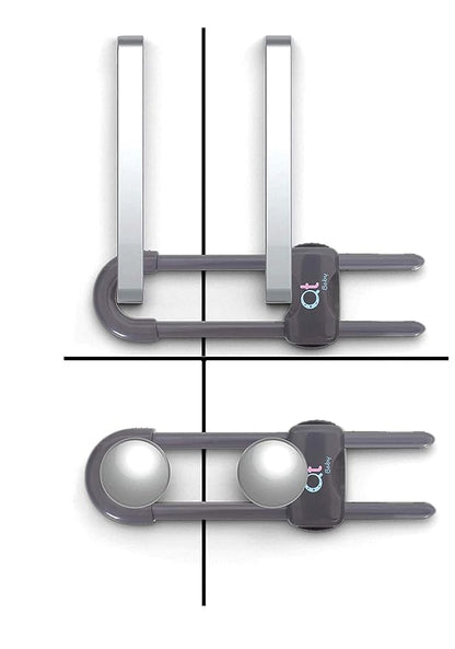 QT BABY - Pack of 12 - Baby Proofing Cabinet Locks Adjustable U Shaped Baby Safety Latches for Drawers, Fridge, Closet Modern Baby Proofing Cabinet Lock with Extra Secure Lock Buttons (Thunder Grey)