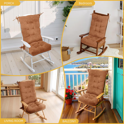 Millsilo Rocking Chair Cushions 3-Piece Set with Neck Pillow, Indoor Rocker Comfortable Tufted Non-Slip Pads with Ties, High-Density Foam Cushion for Adirondack Glider Chair, Orange, 52 x 19 x 4 Inch
