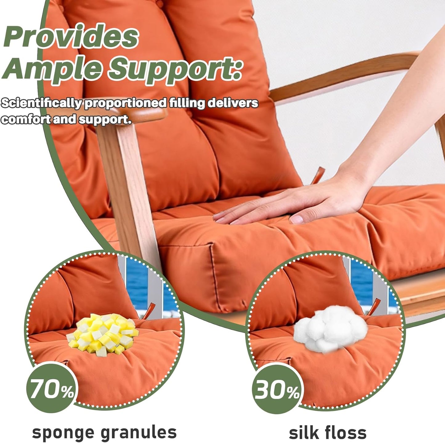 Rocking Chair Cushion with Ties Non-Slip Outdoor Rocking Chair Cushion Set Waterproof Fade-Resistant Porch Garden Patio Glider Rocker Cushions