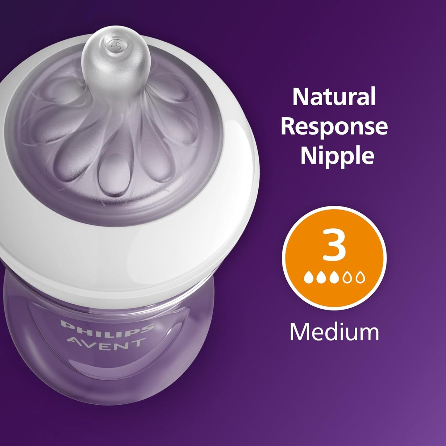 Philips Avent Natural Baby Bottles with Natural Response Nipples (Slow Flow, Flow 2), 4oz, 4-Pack, SCY900/04