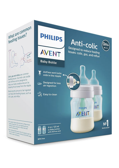 Philips Avent Anti-Colic Baby Bottles, 11oz, with Flow 3 Nipples, 3m+, 2pk, Clear, SCY106/02