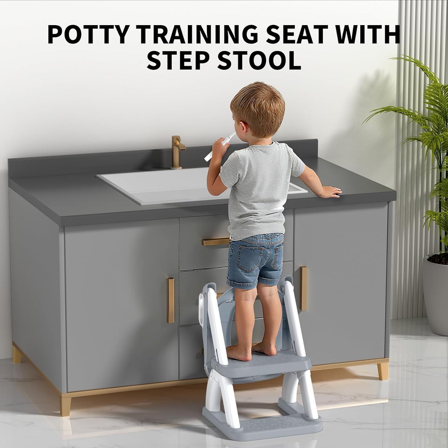 Potty Training Seat for Toddlers, 2 in 1 Potty Training Toilet with Anti-Slip Pad Step Stool, Toddler Toilet Seat for Boys and Girls (Include 2 Ducks)