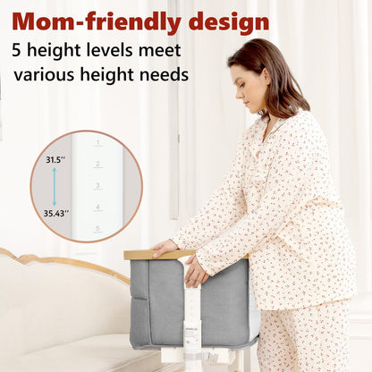 VaVaSoo Electric Rocking Bassinet for Baby Automatic Bedside Sleeper Rocks Itself 3 Speeds Auto Rolling Newborn Cradle 5 Height Adjustable with Music, Wheels, Storage, Dark Grey