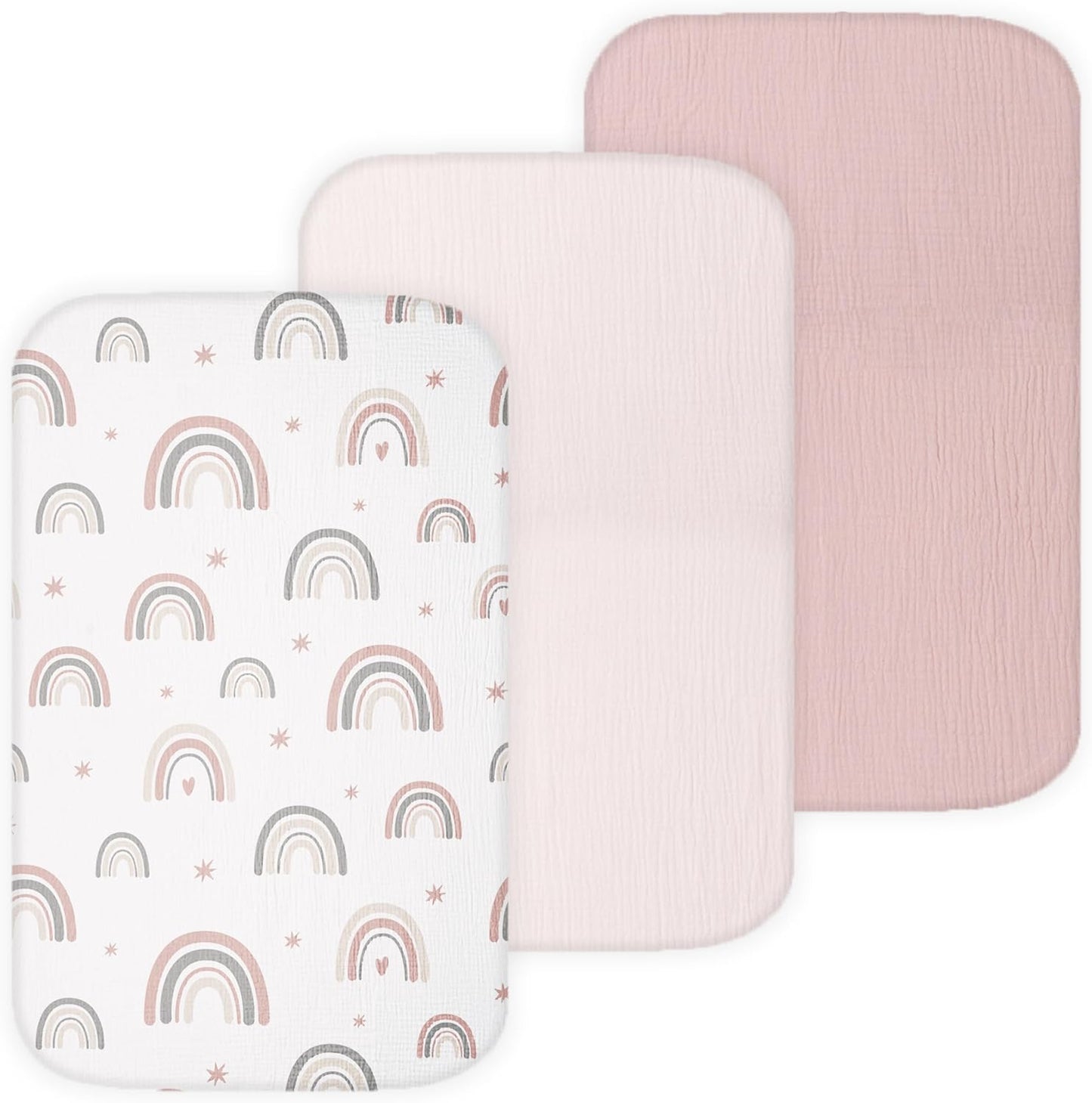 Muslin Bassinet Sheets for Angelbliss, Cowiewie, Amke, Jimglo, Suihuooo, Wayfong Baby Bassinet Bedside Sleeper by TansyPanda, 3PC, 20×33in, Ultra Soft, Breathable, Snug Fit, Unisex Boys Girls, Maadi