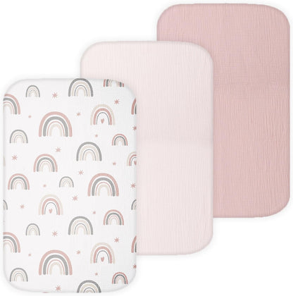Muslin Bassinet Sheets for Angelbliss, Cowiewie, Amke, Jimglo, Suihuooo, Wayfong Baby Bassinet Bedside Sleeper by TansyPanda, 3PC, 20×33in, Ultra Soft, Breathable, Snug Fit, Unisex Boys Girls, Maadi