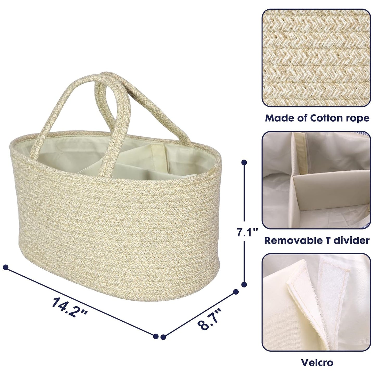 Baby Diaper Caddy Organizer for Girl Boy Rope Nursery Storage Bin Basket Portable Holder Tote Bag for Changing Table Car Travel Baby Shower Gifts Newborn Essentials Registry Must Have Items Pink
