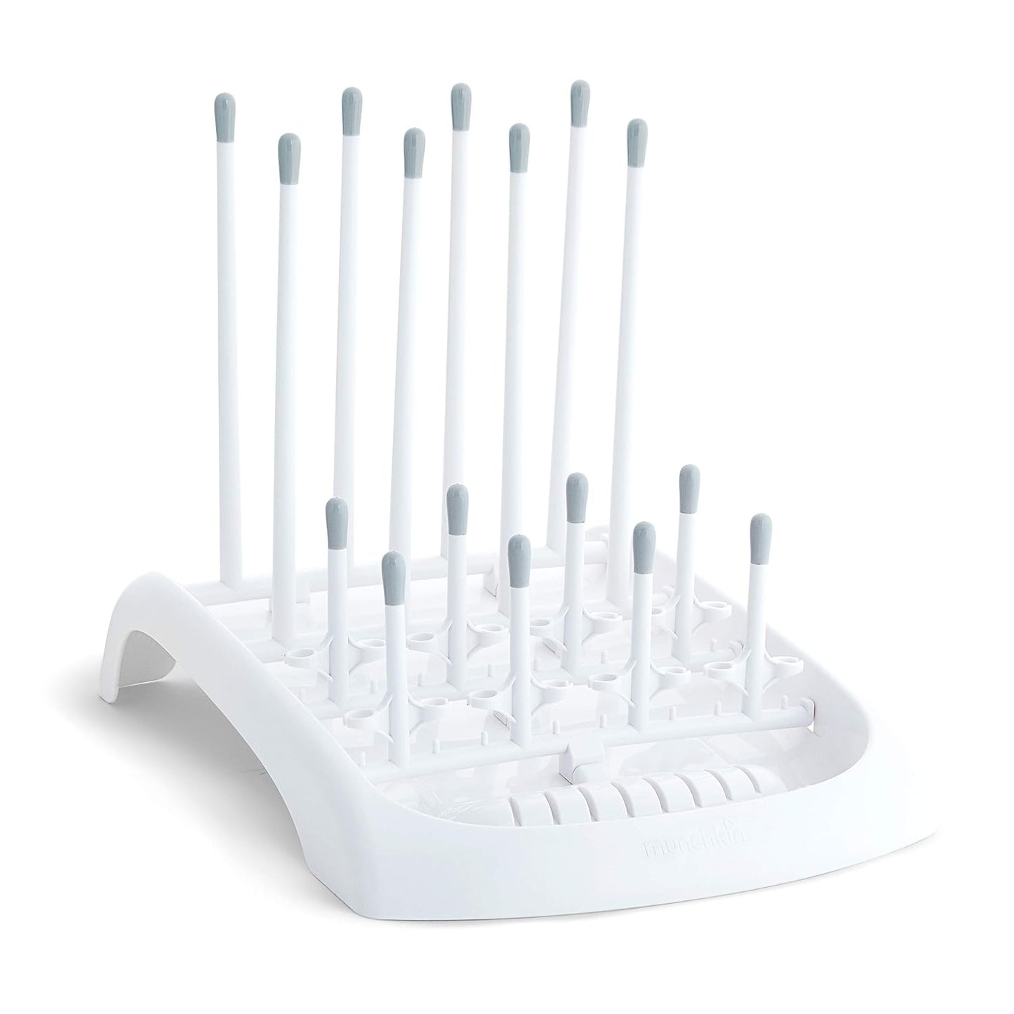 Munchkin Fold Baby Bottle Drying Rack and Bristle Bottle Brush Cleaning Essentials Set, White/Grey