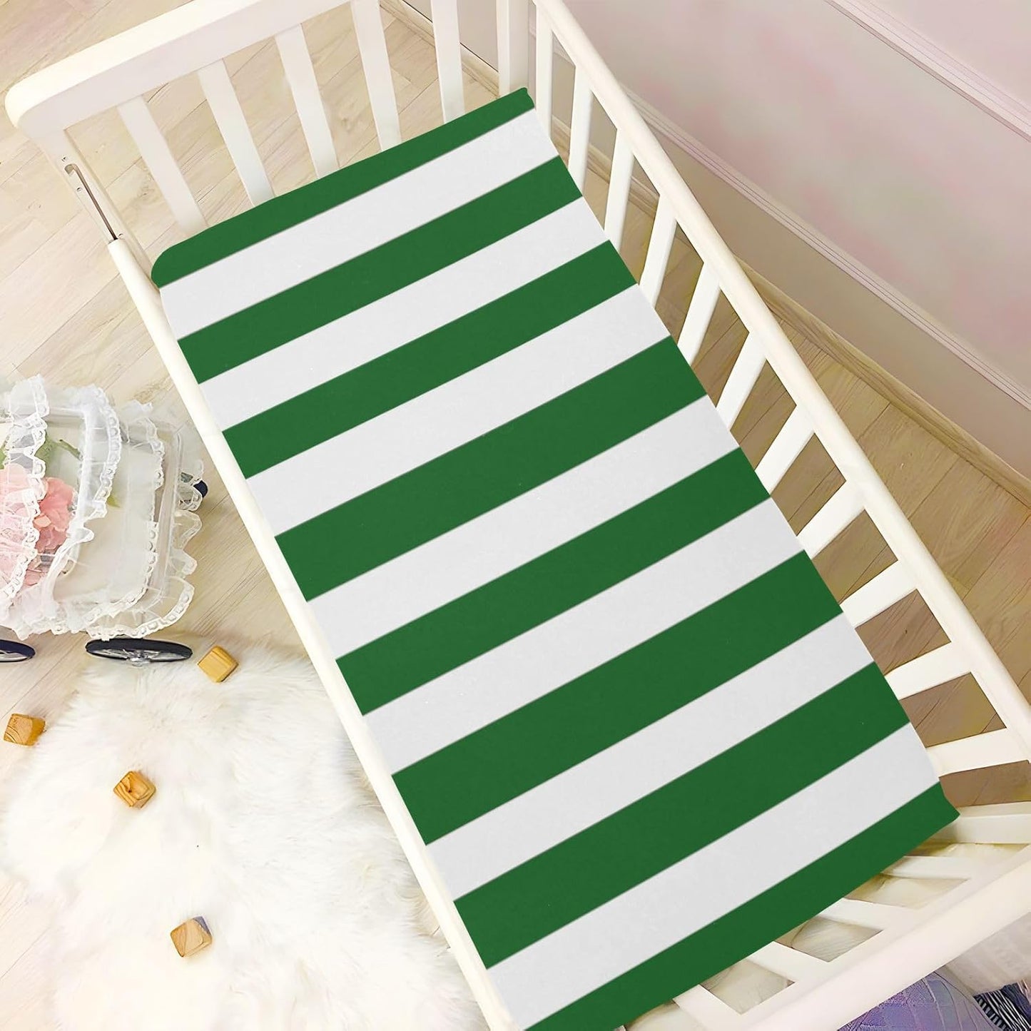 Fitted Crib Sheets White Bears with Clouds Stretchy Portable Playard Sheets for Baby Toddler, Breathable Soft Mini Crib Mattress 39 x 27 in for Boys and Girls