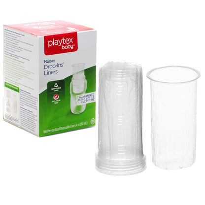 Playtex Baby Anti-Colic Nurser Bottles with Pre-Sterilized Disposable Drop-Ins Liners, 4 Oz Bottles (3 Count), Includes Slow Flow Nipples for Newborn and Breastfeeding Babies, Feeding Essentials