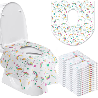 50 Packs Disposable Toilet Seat Covers Extra Large Individually Wrapped for Kids and Adults, Portable Non Slip Waterproof Potty Seat Covers for Toddlers Potty Training, Travel (Rainbow)