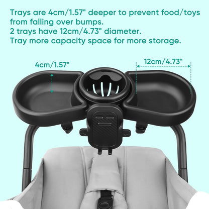 Universal Stroller Snack Tray, 4 in 1 Stroller Tray Attachment with Cups Phone Holder for Baby Toddler Stroller, 360° Rotation Universal Stroller Tray Compatible with Uppababy, Baby Jogger, etc
