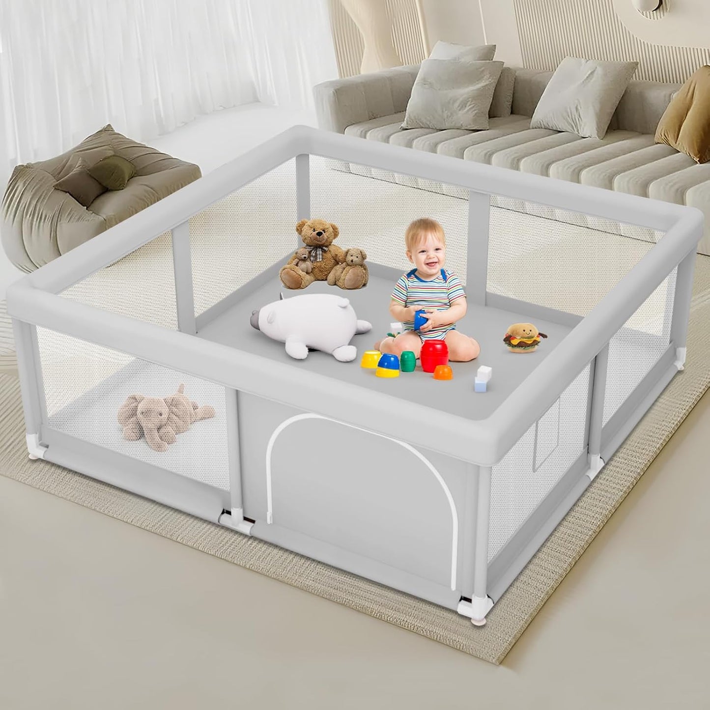 Large Baby Playpen for Babies and Toddlers, Playpen 74×50, Large Baby Play Yards Indoor & Outdoor, Sturdy Safety Baby Play Pen with Soft Breathable Mesh, Toddlers Activity Center with Anti-Slip Base