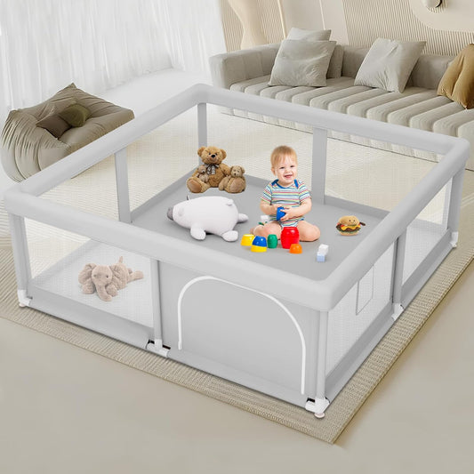 Large Baby Playpen for Babies and Toddlers, Playpen 74×50, Large Baby Play Yards Indoor & Outdoor, Sturdy Safety Baby Play Pen with Soft Breathable Mesh, Toddlers Activity Center with Anti-Slip Base