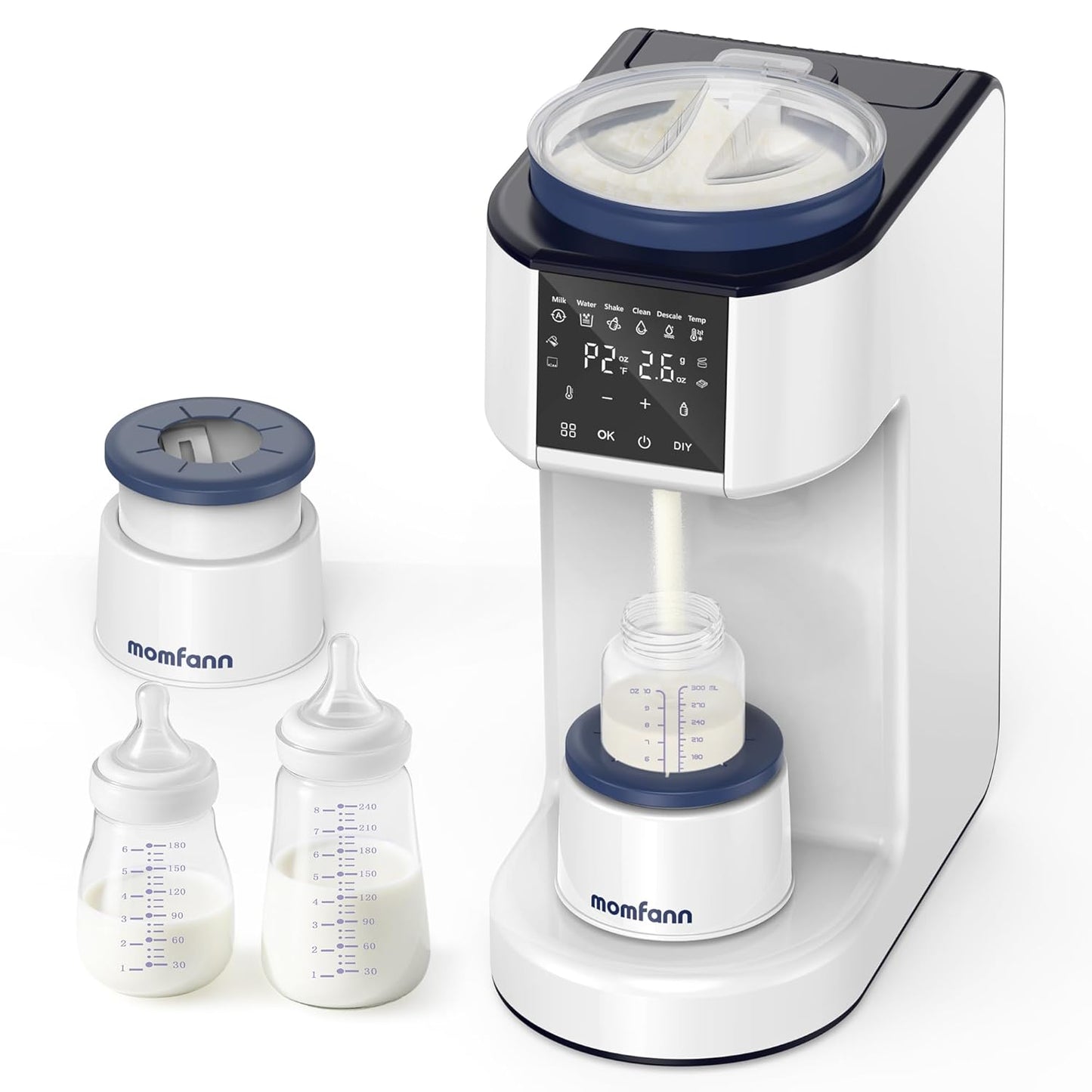 MOMFANN Automatic Baby Formula Maker – Fast Formula Dispenser for Instantly Mixing Warm Bottles with Precise Powder & Water Ratio, 3 Temp Settings, One-Touch Clean, Fits Most Bottles & Formula Brands