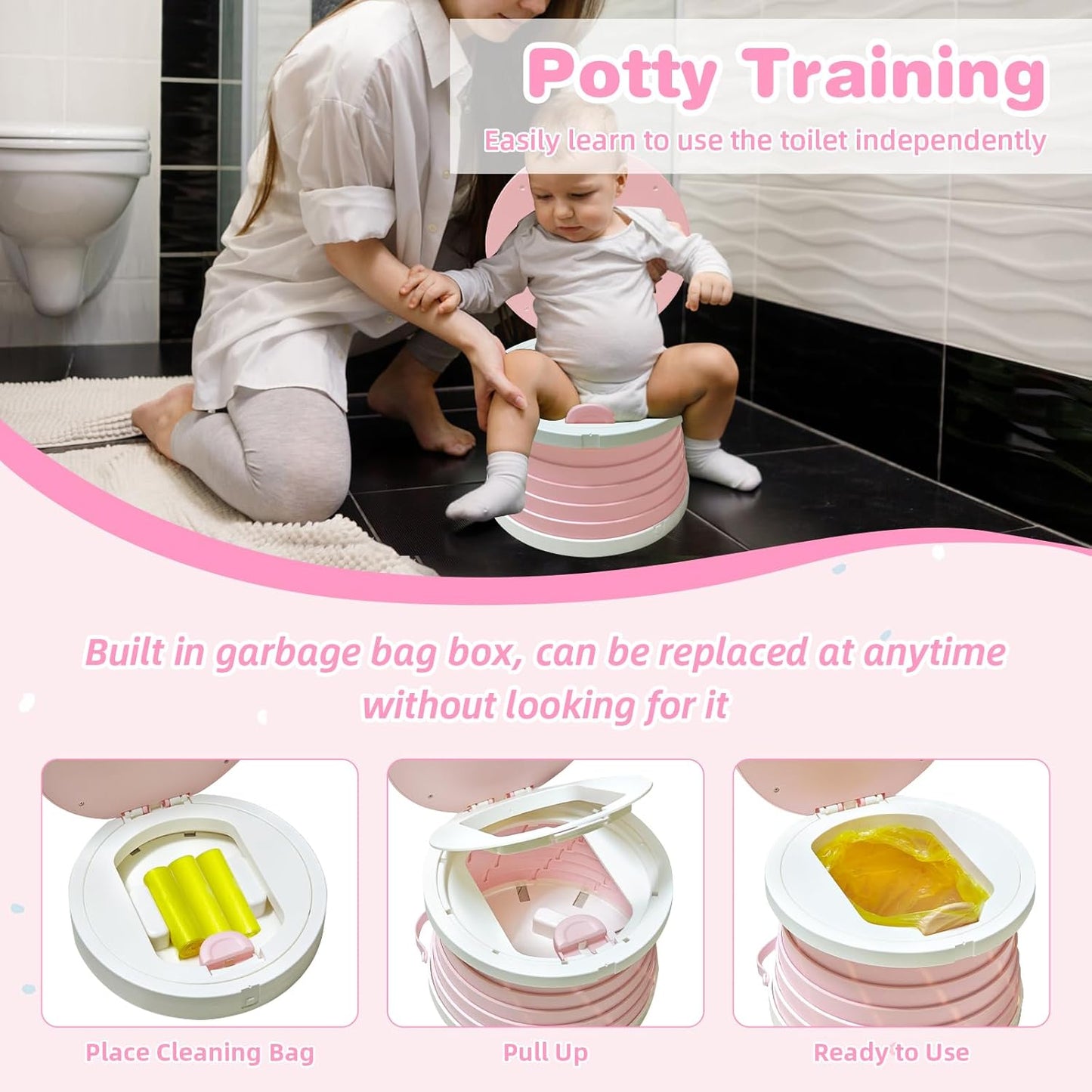 Portable Potty Chair for Toddlers with Splash-Proof Design, Foldable Travel Potty with Bag & 30 Refills - Kids Toilet for Car, Camping, Indoor - Easy Clean Baby Potty Training Seat(Red-blue)