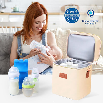 PIIOSER Breastmilk Cooler Bag with Ice Pack Fits 6 Baby Bottles Up to 9 Ounce, Insulated Baby Bottle Tote Bags, Double Layer Waterproof Leak-Proof with Shoulder Strap for Nursing & Working Mom (Grey)