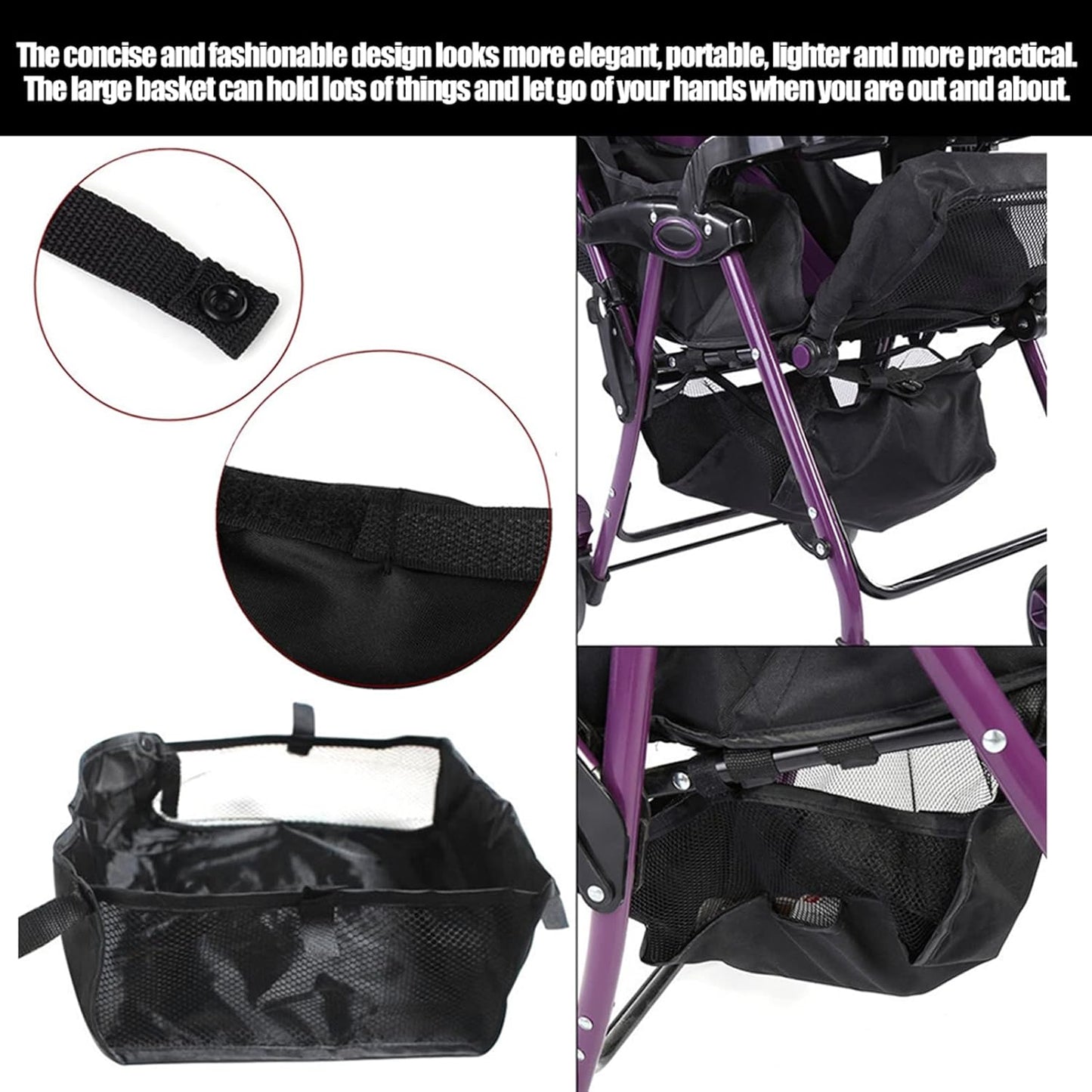 Stroller Organizer, Stroller Basket,Baby Stroller Pram Bottom Basket Pushchair Buggy Shopping Storage Case Organizer Bag Storage Basket Bottles and Diapers Caddy Accessories