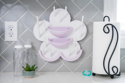 The Bottle Blossom- Wall Mounted Baby Bottle Drying Rack for Bottles, Cups, Sippy Cups, Vertical Wall Hanging, Space Saving, Large Capacity Baby Essential, 2 Adhesive Hooks Included (Light Blue)