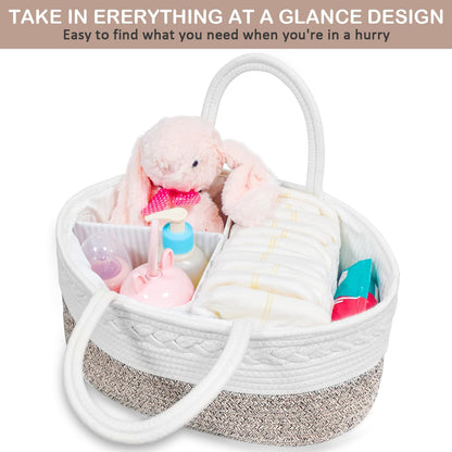 ABenkle Baby Diaper Caddy, Nursery Storage Bin and Car Organizer for Diapers and Baby Wipes, Cotton Rope Diaper Basket Caddy, Changing Table Diaper Storage Caddy