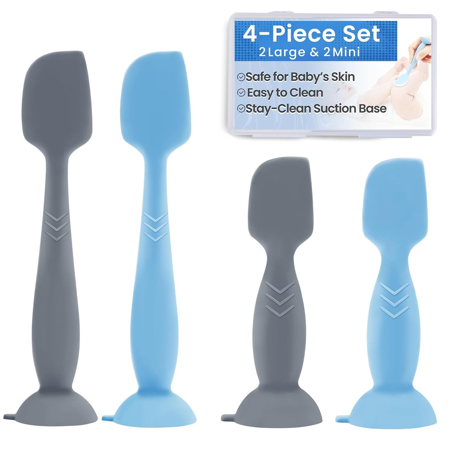 Upgraded 4-Pack Silicone Diaper Cream Spatula with Travel Case - Soft Full-Size & Mini Applicators for Rash Ointment, Diaper Care & Everyday Care, Ideal for Newborn Essentials and Baby Shower Gifts