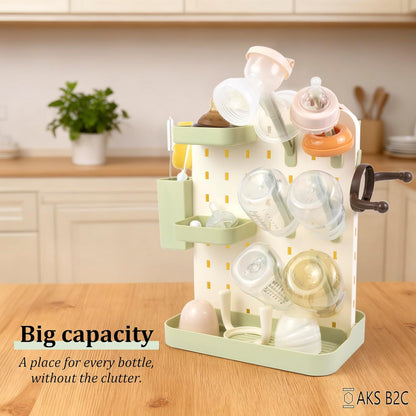 Baby Bottle Drying Rack Space Saving Countertop Vertical Rack with Brushes Holder (Pink)