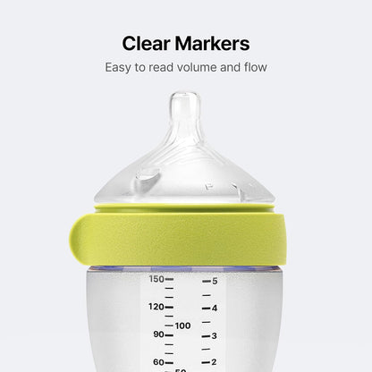 Comotomo Silicone Baby Bottle Gen 2 – 2026 Release (5oz) – True Slow-Flow Nipple for Newborn Feeding (0-3 Months) with Dual Anti Colic Vents for Breast to Bottle Transition, Green (Double Pack)