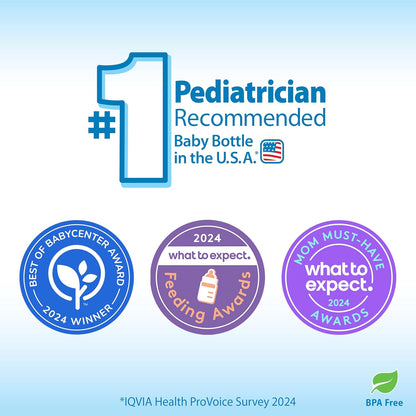 Dr. Brown’s Natural Flow® Anti-Colic Options+™ Wide-Neck Baby Bottles 5 oz/150 mL, with Level 1 Slow Flow Nipple, 4 Pack, 0m+