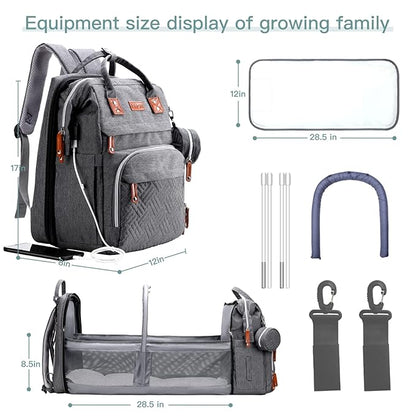 ISMGN Diaper Bag Backpack with Changing Station, Extra Large Diaper Bag, Multifunctional Diaper Bag, Baby Bag, Deep Gray