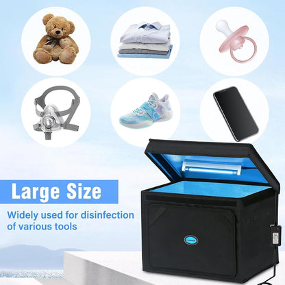 UVC Sanitizer Box Ozone Free with Timer, Portable Large Cleaner Bag with USB Port, UV Light Blue Tote for Mask, Cell Phone, Baby Bottle, Key, Towel 12L/3.17 gal