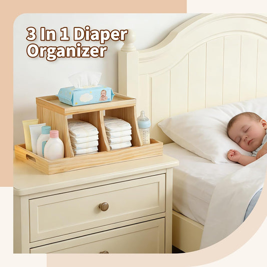 Three colors Diaper Organizer, Wooden Diaper Caddy Organizer, Changing Table Organizer, Diaper Storage Organizer, Nursery Baby Organization (Brown)
