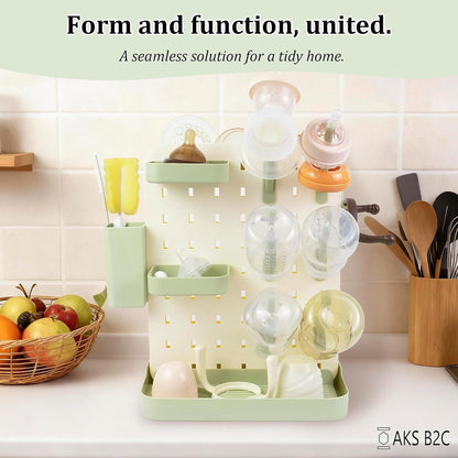 Baby Bottle Drying Rack Space Saving Countertop Vertical Rack with Brushes Holder (Pink)