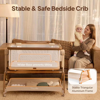 Tinyiota 3 in 1 Baby Bassinet,Rocking Bedside Crib Sleeper for Newborns,Adjustable Height Bassinet with Mattress and Soft,Breathable Sheet,Full-Mesh Sides,Stable&Cozy Crib for Babies