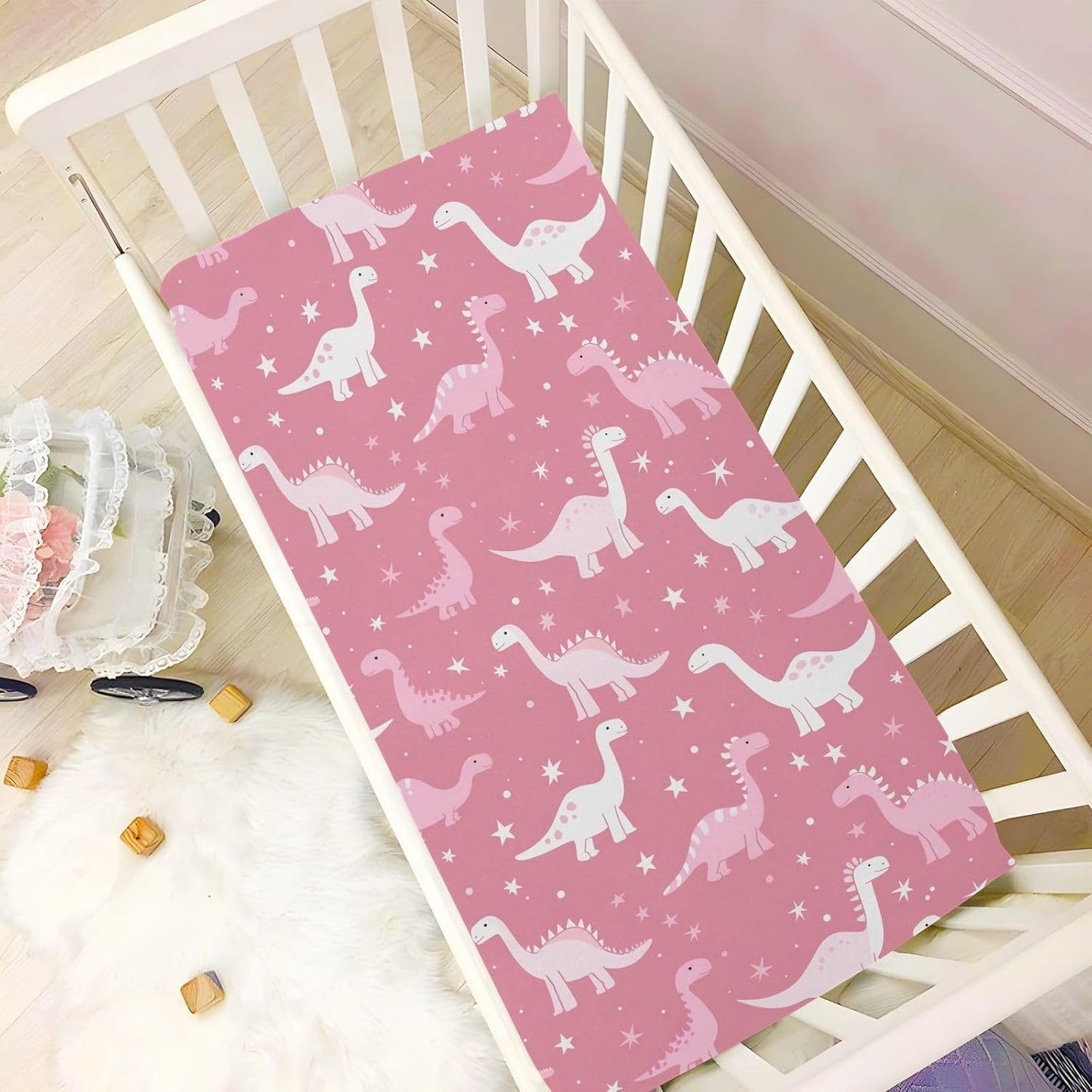 Fitted Crib Sheets Cactus and Floral Stretchy Portable Playard Sheets for Baby Toddler, Breathable Soft Mini Crib Mattress 52 x 28 in for Boys and Girls
