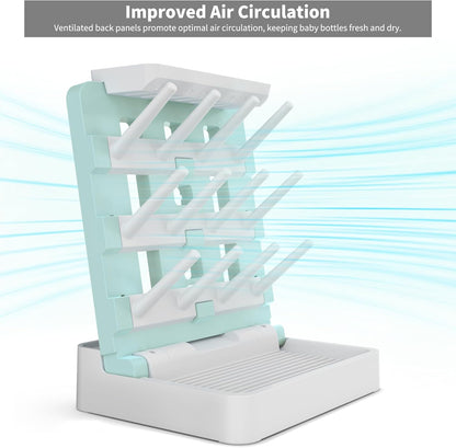 Baby Bottle Drying Rack, Vertical Standing Bottle Dryer Rack Holder-Space Saving Baby Bottle Drying Rack for Countertop-Holds Up to 12 Baby Bottles & Cup(Gray & Khaki)