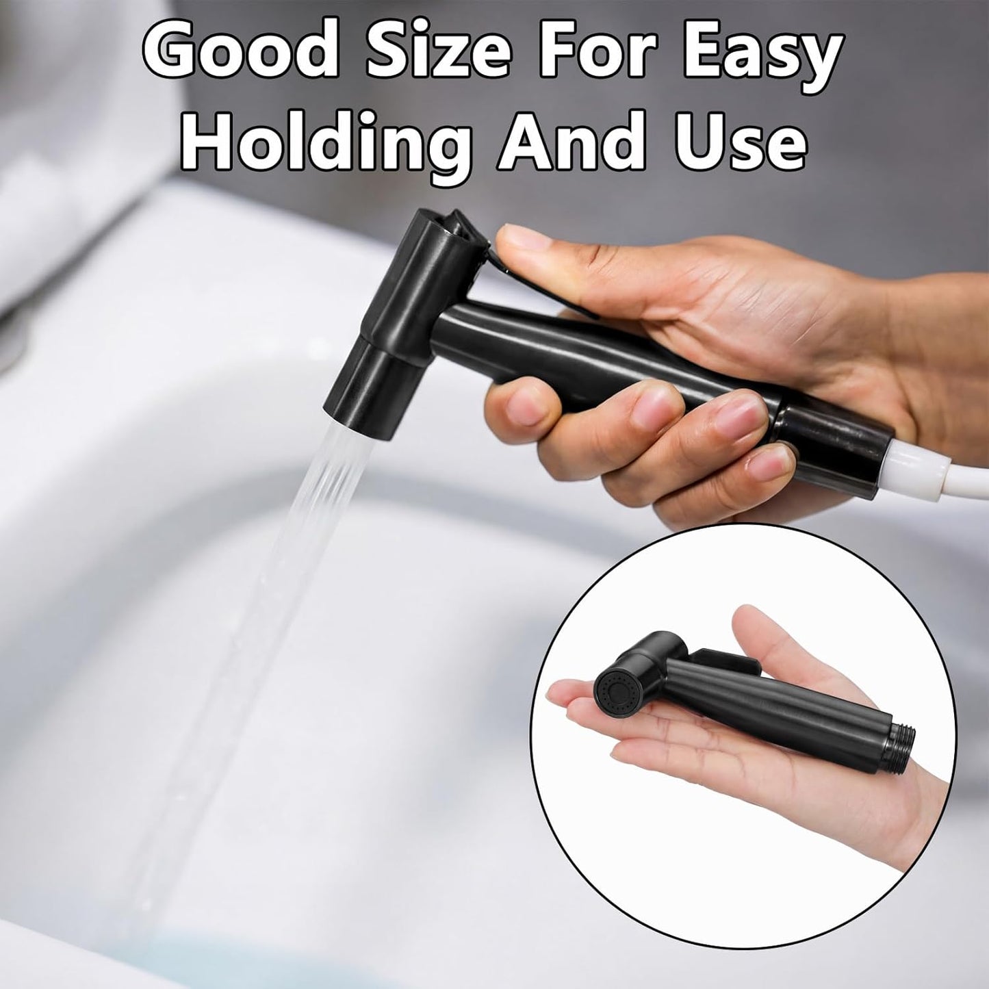 Mudder 2 Pieces Bidet Sprayer Head Stainless Steel Bidet Attachment for Toilet Handheld Cloth Bathroom Diaper Sprayer for Kitchen Adjustable Water Pressure Control (Black)